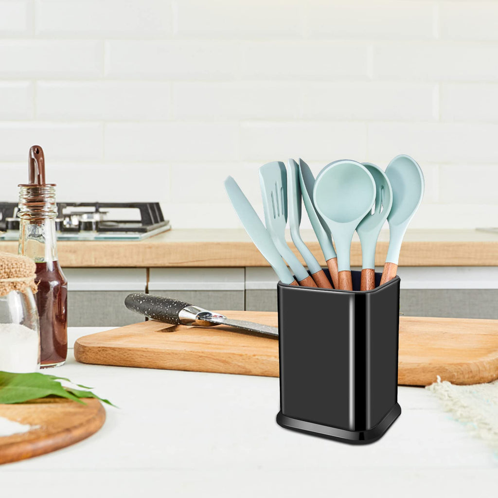RedCall Stainless Steel Kitchen Utensil Holder for Countertop, Spoon Spatula Organizer,Modern Rectangular Large Cooking Utensil Caddy Counter,Utensil Crock Silver