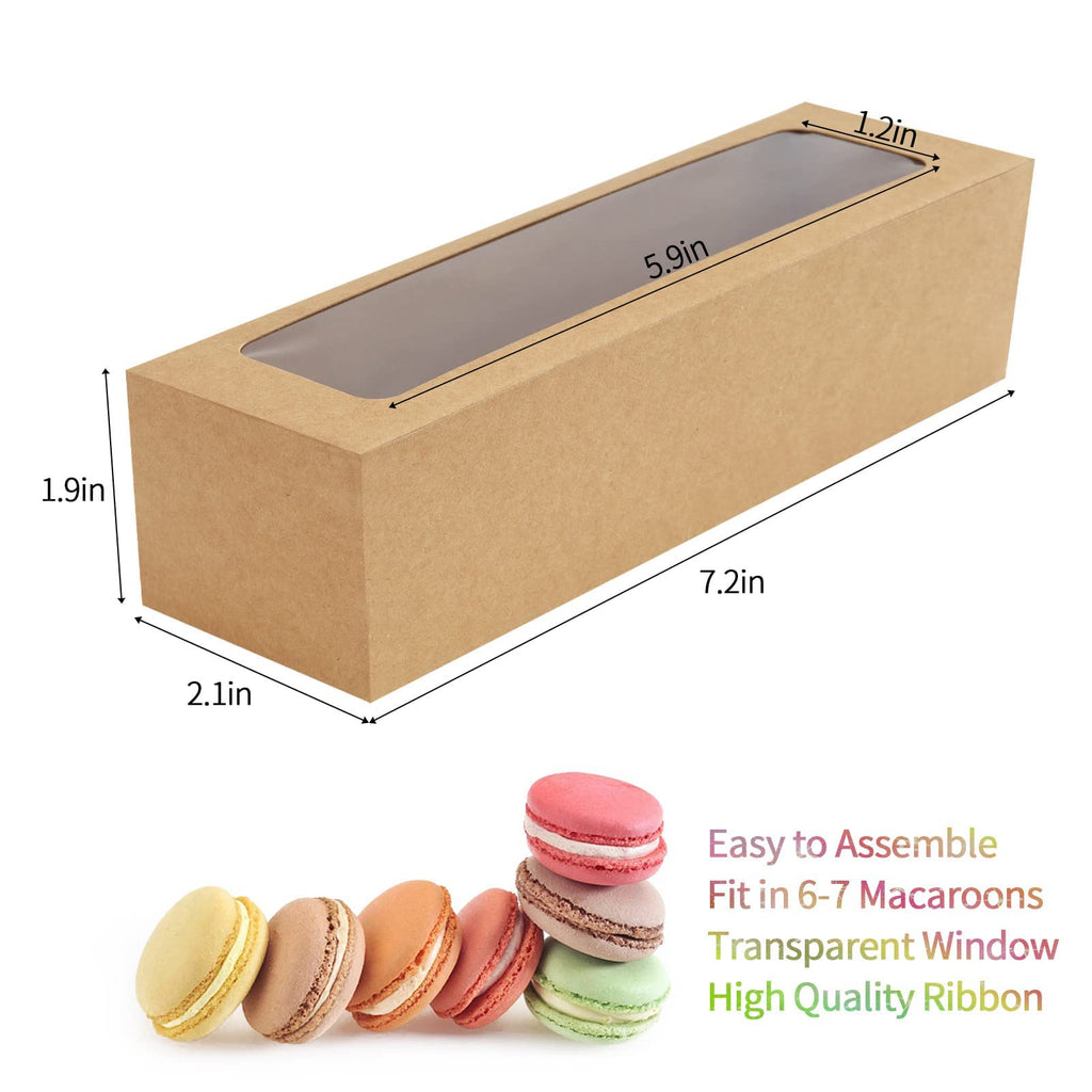 25 Pack Macaron Boxes for 5-7 Macarons Cookie Candy Strawberry Boxes Macaron Container Packaging Boxes with Ribbon for Gift Giving(White)