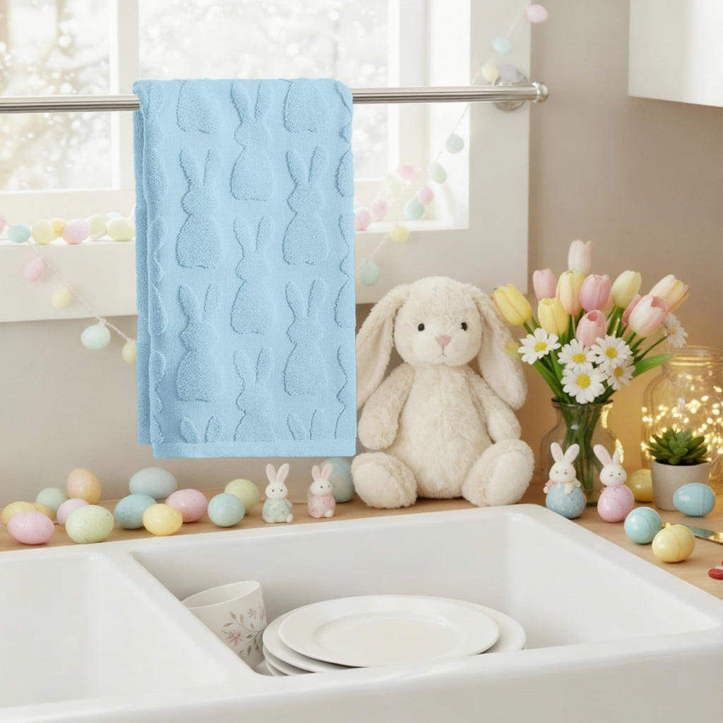 Artoid Mode 2 Pcs Beige 3D Rabbit Jacquard Easter Hand Towels for Bathroom, 100% Cotton Soft Absorbent Bathroom Decor Towels, 13.7 x 29.5 Inch