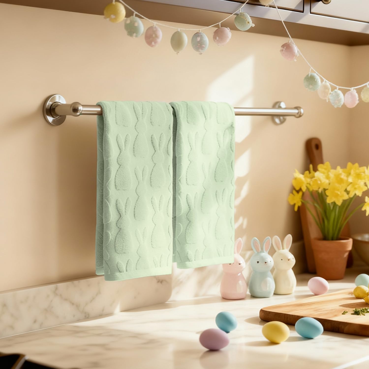 Artoid Mode 2 Pcs Beige 3D Rabbit Jacquard Easter Hand Towels for Bathroom, 100% Cotton Soft Absorbent Bathroom Decor Towels, 13.7 x 29.5 Inch