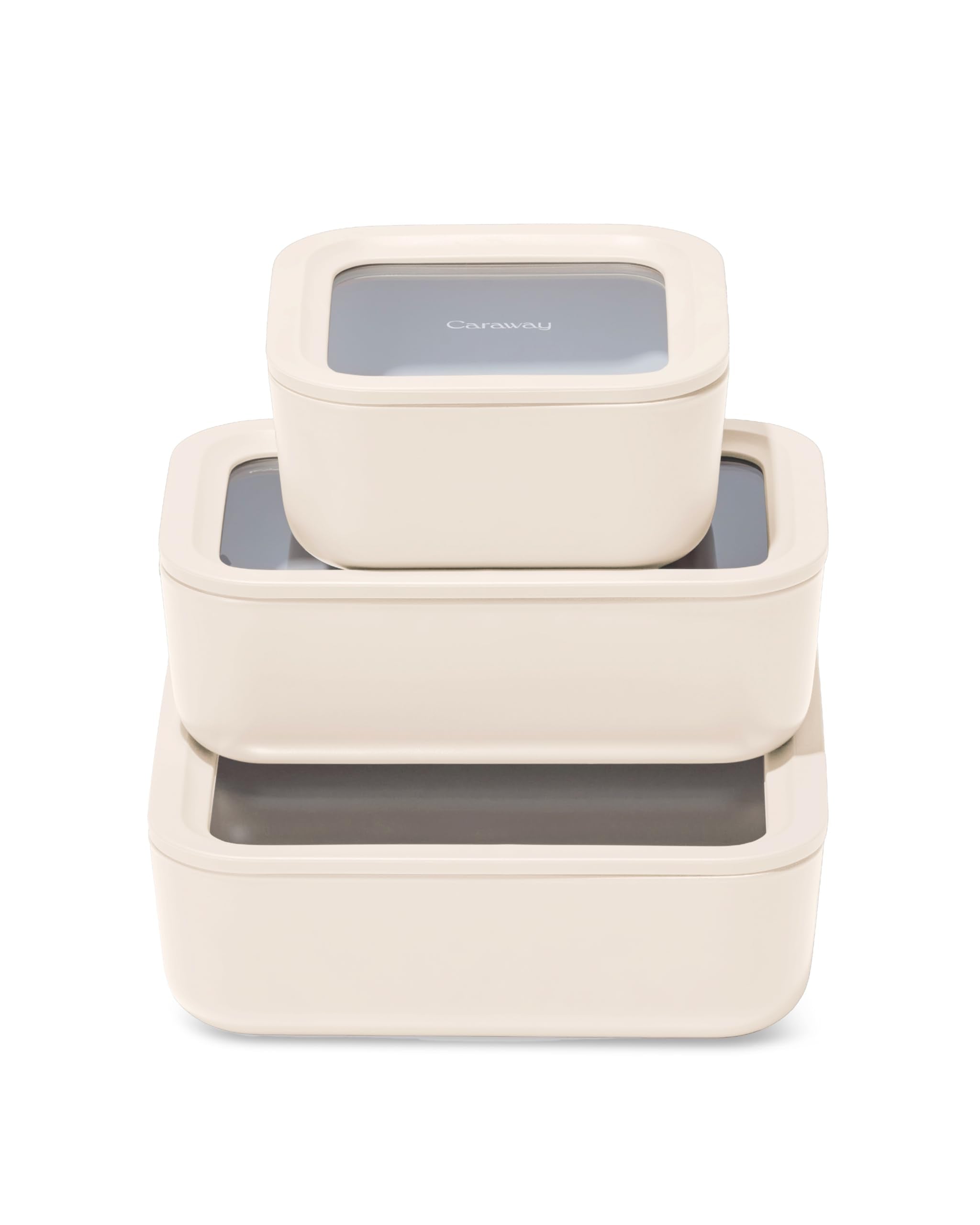 Caraway 13pc Glass Food Storage Container Set - Easy to Store, Non Toxic Lunch Box - with Glass Lids - Includes Storage Organizer - Cream