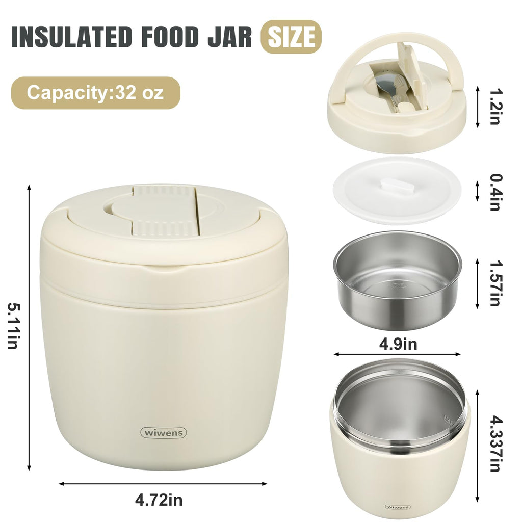 Thermo Food Jar for Hot Food Adults 32OZ Soup Thermo Lunch Containers Wide Mouth Vacuum Insulated Stainless Steel Leakproof Bento Box with Spoon (Black)