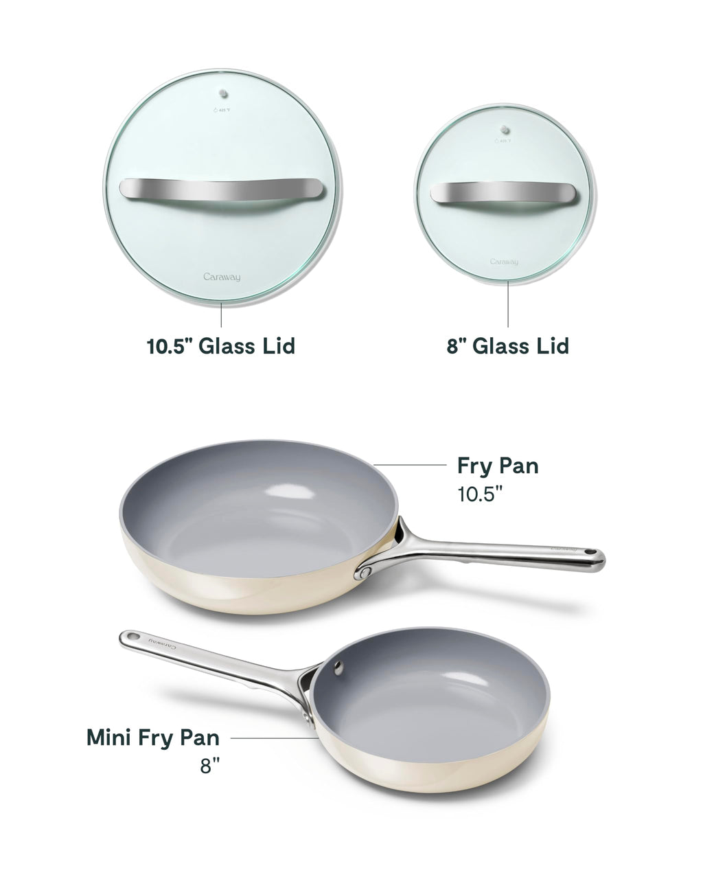 Caraway Nonstick Ceramic Frying Pan With Glass Lid (2.7 qt, 10.5") - Non Toxic, PTFE & PFOA Free - Oven Safe & Compatible with All Stovetops (Gas, Electric & Induction) - Cream