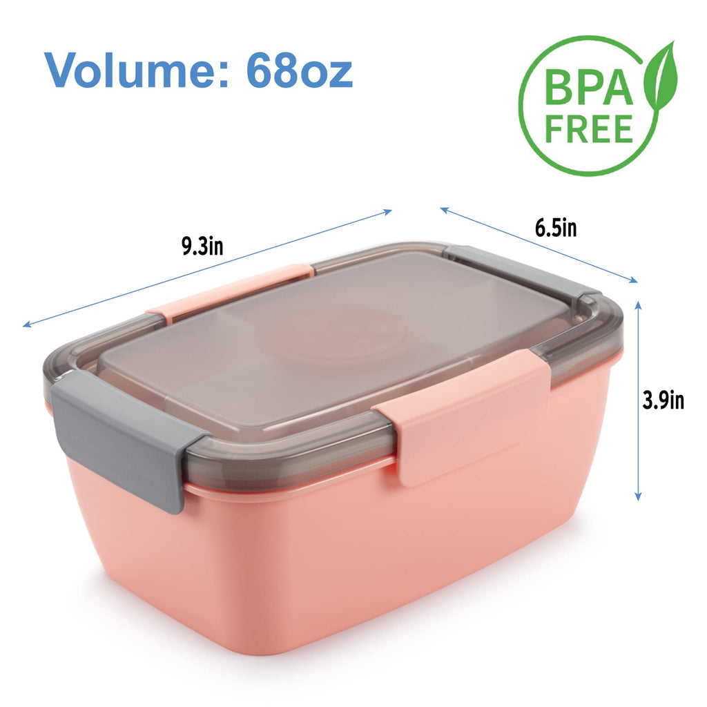 Freshmage Salad Lunch Container To Go, 52-oz Salad Bowls with 3 Compartments, Salad Dressings Container for Salad Toppings, Snacks, Men, Women (Blue)