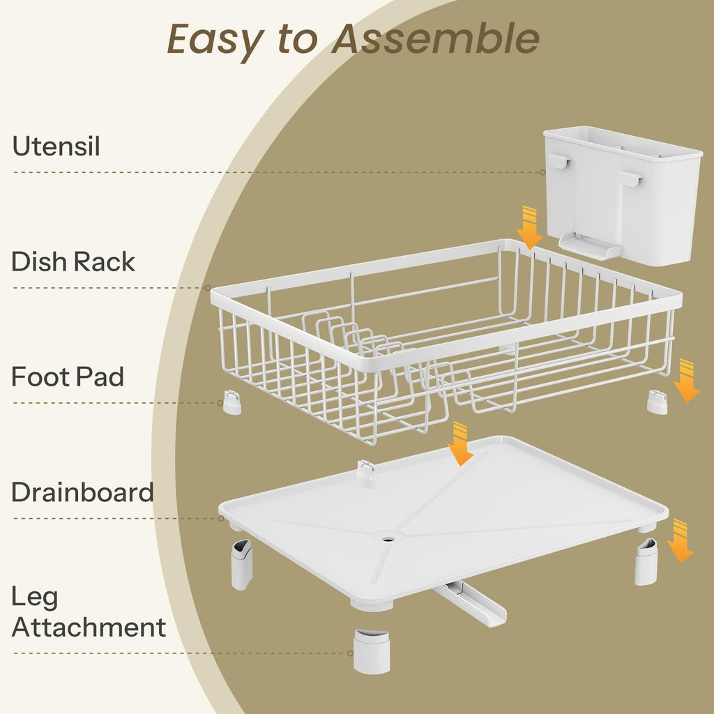 SNTD Dish Drying Rack - Small Dish Rack for Kitchen Counter, Stainless Steel Dish Drainer with Utensil Holder and Drainboard, 11" W x 15" L (Black)