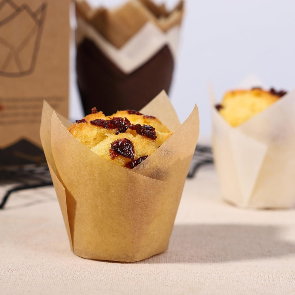 Nordic Paper 200pcs Large Size Natural Tulip Cupcake Liners for Baking, Large Muffin Liners, Cupcake Wrapper for Party Holiday