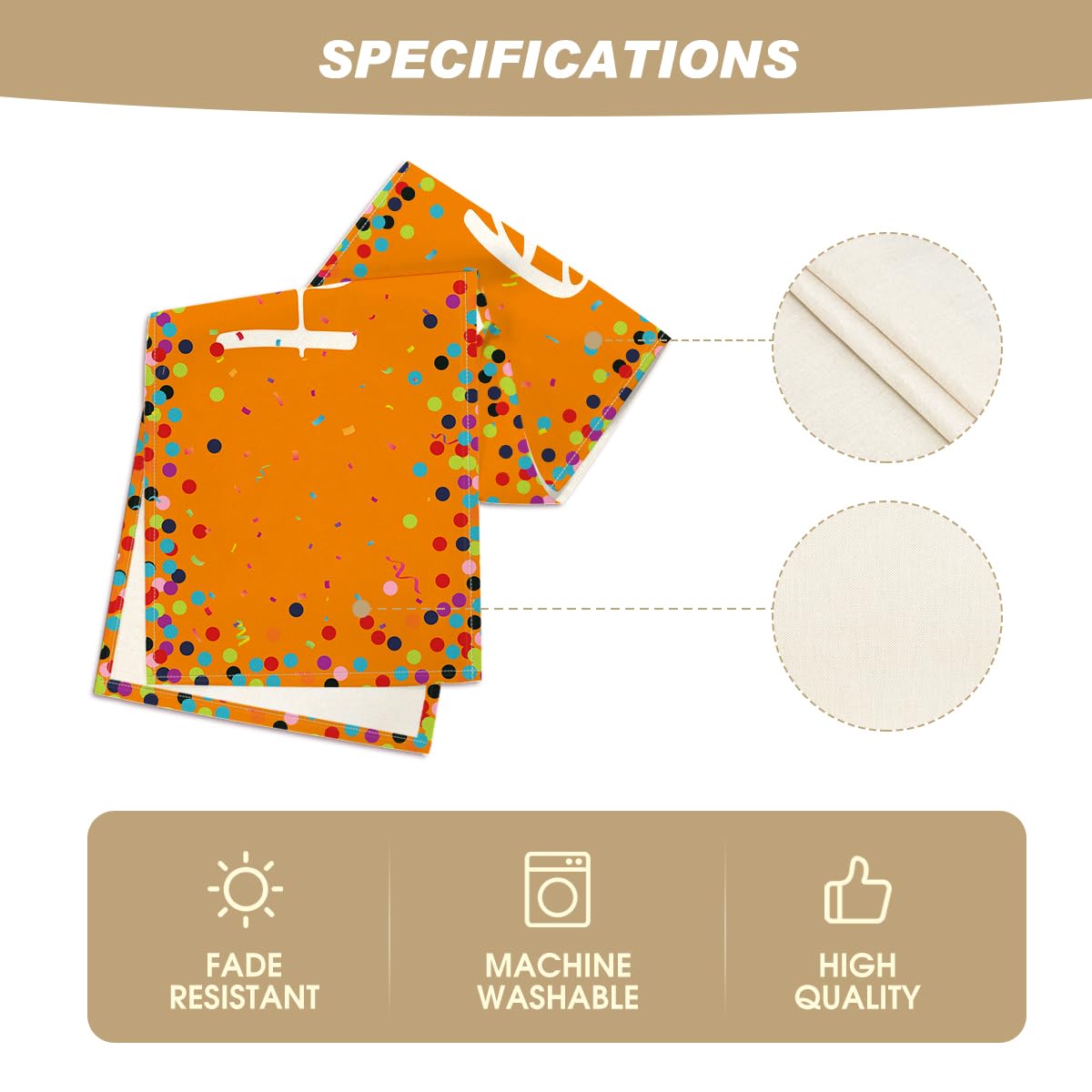 Artoid Mode Polka Dot Beige Happy Birthday Table Runner, Seasonal Kitchen Dining Table Decoration for Home Party Decor 13x72 Inch