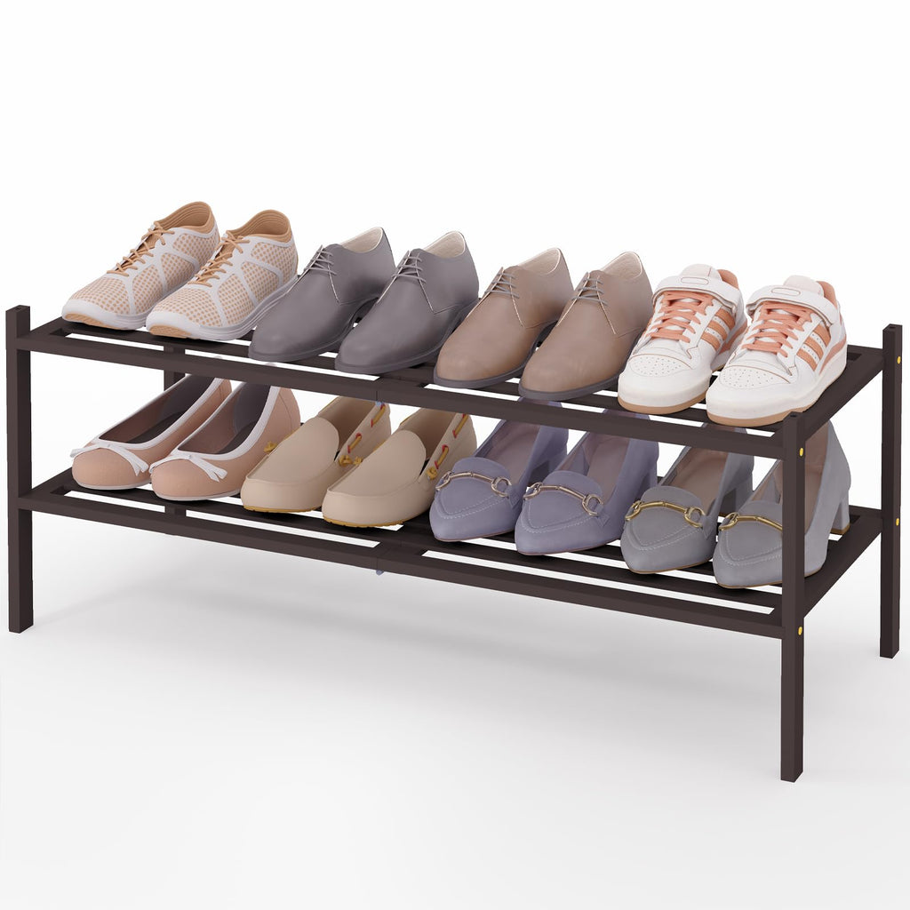 Smiry Bamboo Shoe Rack 3-Tier, Stackable Wooden Shoe Organizer for Entryway & Closet, Free Standing Wood Shoe Storage Shelf for Front Door & Small Spaces, Natural