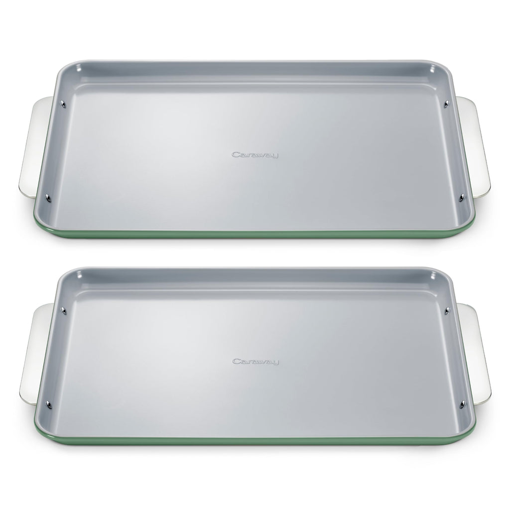 Caraway Non-Stick Ceramic Medium Baking Sheet Duo - Naturally Slick Ceramic Coating - Non-Toxic, PTFE & PFOA Free - Perfect for Baking, Roasting, and More - Medium (15" x 10") - Cream
