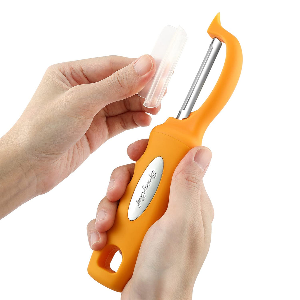 Spring Chef Premium Swivel Vegetable Peeler, Soft Grip Handle and Ultra Sharp Stainless Steel Blades - Perfect Kitchen Peeler For Veggie, Fruit, Potato, Carrot, Apple - Black