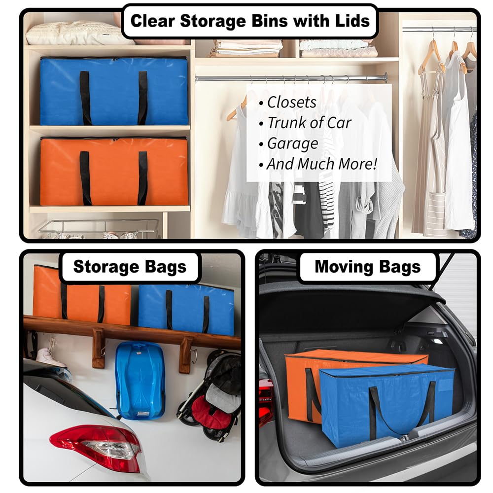 ClearSpace Heavy Duty Moving Bags or Storage Bags – Storage Bins with Lids, Large Moving Boxes with Backpack Straps & Zippers,– Packing Box & Moving Supplies for College Dorm, 6 Pack