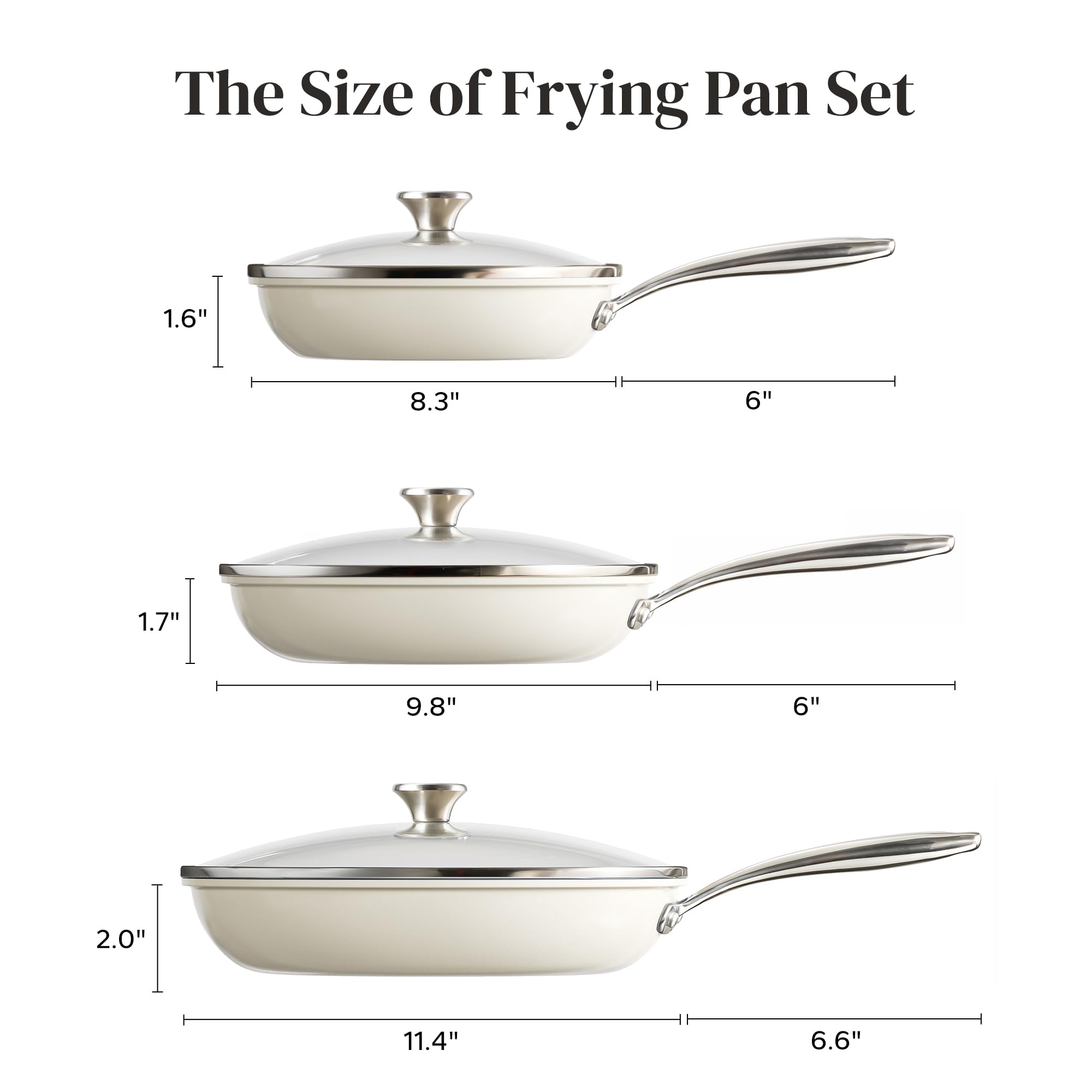 Redchef Nonstick Cookware Sets, Ceramic Frying Pan Set with Tempered Glass Lids, Non Stick Cooking Set, Dishwasher & Oven Safe, Induction Safe, Compatible with All Cooktops, Blue (8", 9.5", 11")