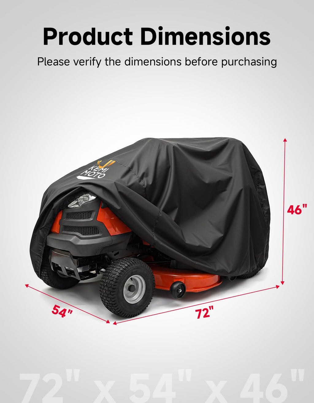 KEMIMOTO Riding Lawn Mower Cover with Windproof Buckle, Universal Fit for Riding Lawnmowers with decks up to 54'', Compatible with John Deere, Husqvarna, Cub Cadet, Toro, Ryobi, 420D Oxford