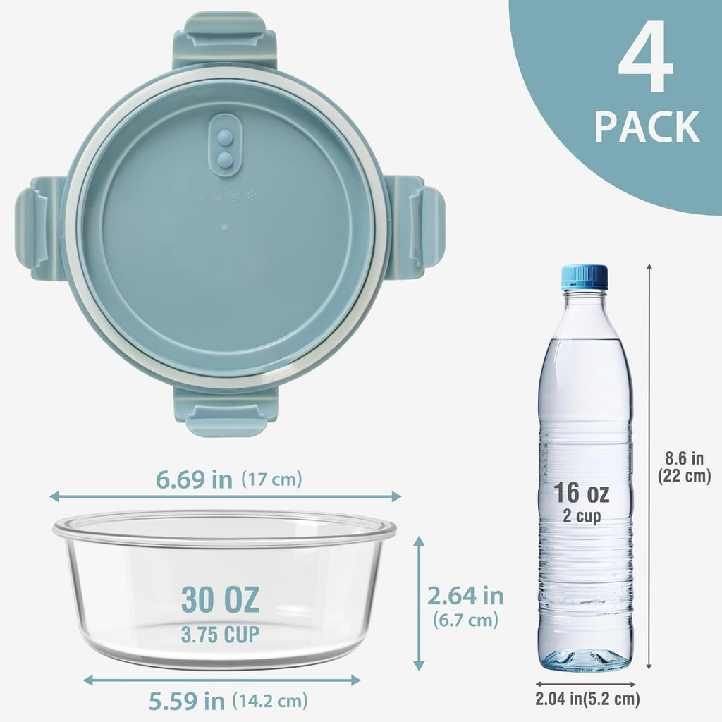 Freshmage 4 Pack 30oz Glass Food Storage Containers with Lids and 4 Pack 20oz Glass Meal Prep Containers with Lids, Heat-Resistant BPA-Free, Microwave, Oven, Dishwasher, and Freezer Safe