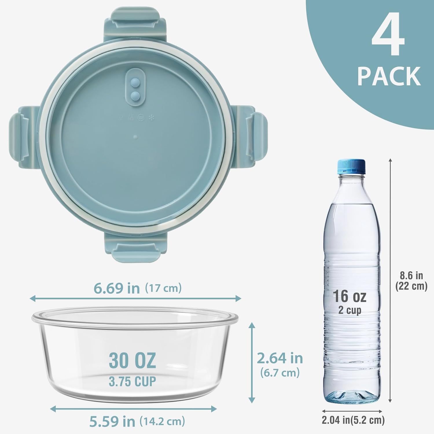 Freshmage 4 Pack 30oz Glass Food Storage Containers with Lids and 4 Pack 20oz Glass Meal Prep Containers with Lids, Heat-Resistant BPA-Free, Microwave, Oven, Dishwasher, and Freezer Safe