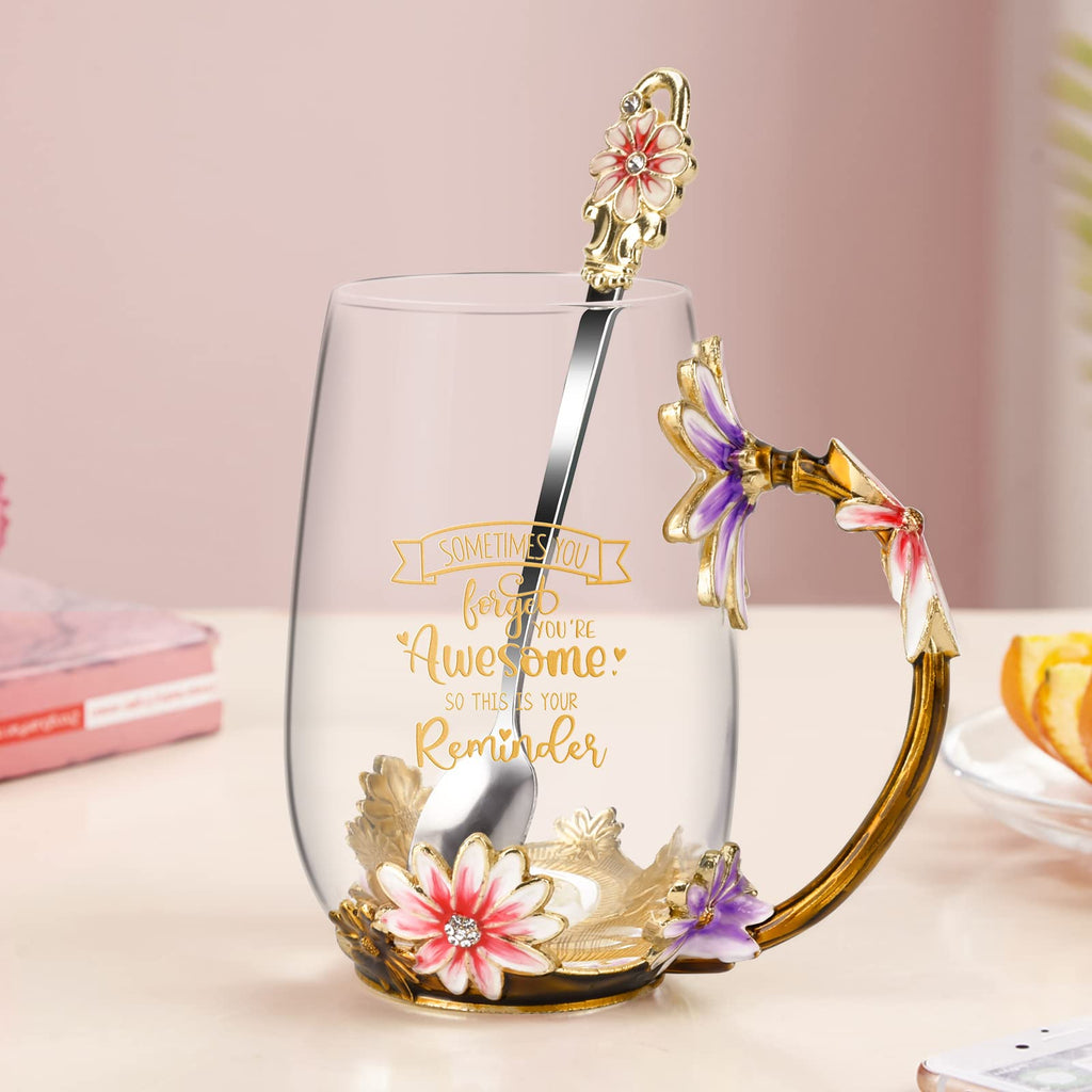 OEAGO Gifts for Mom Women Mothers Day Valentines Day Gifts Glass Coffee Enamels Mug Best Birthday Valentine's for Her Girlfriend Wife from Daughter Son Tea Cup Christmas Stocking Stuffers