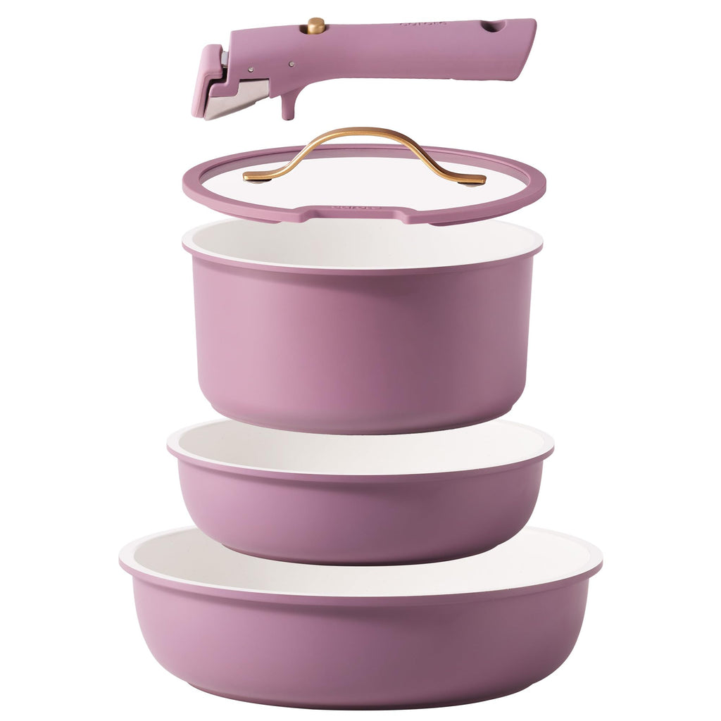 CAROTE Ceramic Pots and Pans Set Non Stick, Nonstick Kitchen Cookware Sets with Lid, Detachable Handle Sauté Pan Set, Non Toxic Frying Pan, Oven Safe, Induction Ready, Cream White