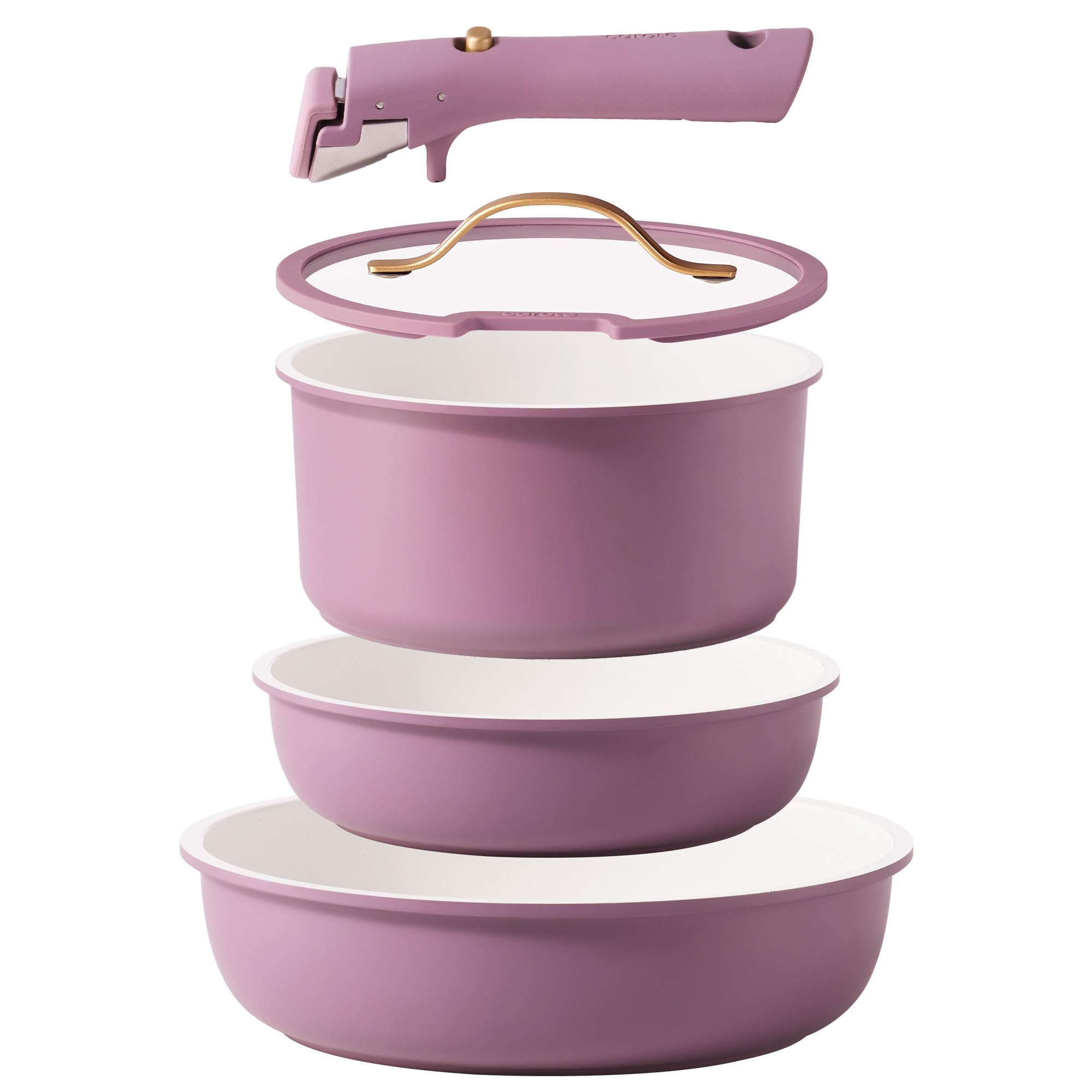 CAROTE Ceramic Pots and Pans Set Non Stick, Nonstick Kitchen Cookware Sets with Lid, Detachable Handle Sauté Pan Set, Non Toxic Frying Pan, Oven Safe, Induction Ready, Cream White