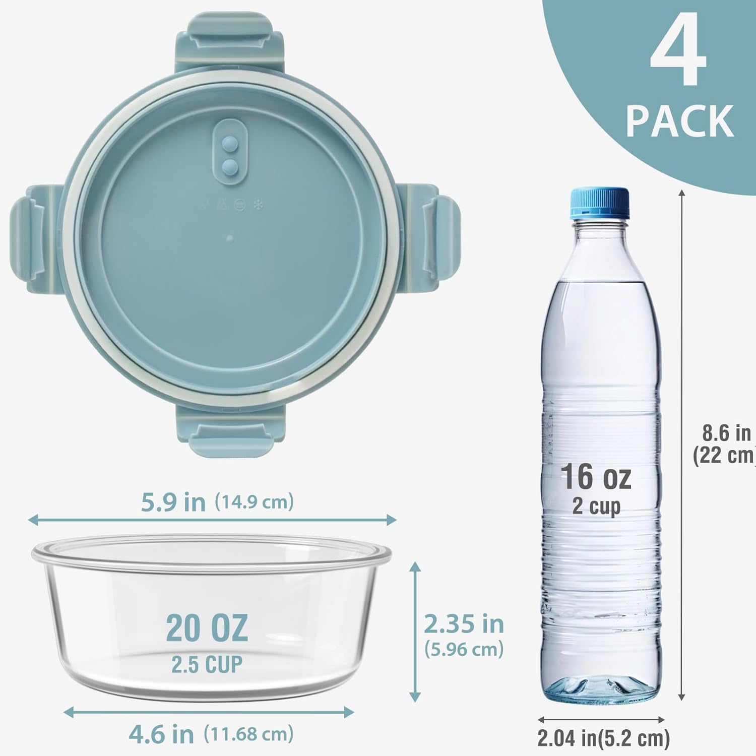 Freshmage 4 Pack 30oz Glass Food Storage Containers with Lids and 4 Pack 20oz Glass Meal Prep Containers with Lids, Heat-Resistant BPA-Free, Microwave, Oven, Dishwasher, and Freezer Safe