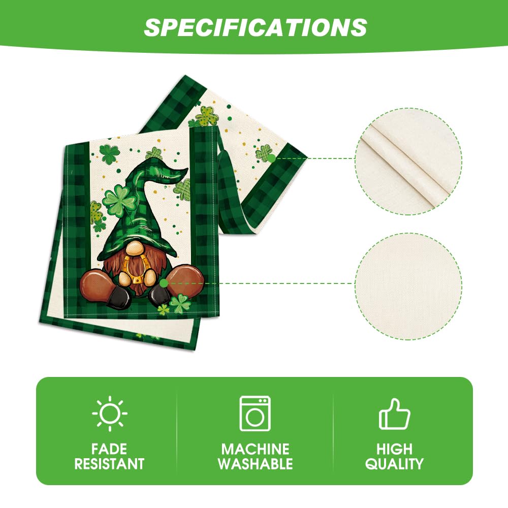 Artoid Mode Buffalo Plaid Shamrock Gnome St. Patrick's Day Table Runner, Seasonal Spring Holiday Kitchen Dining Table Decoration for Indoor Outdoor Home Party Decor 13 x 72 Inch