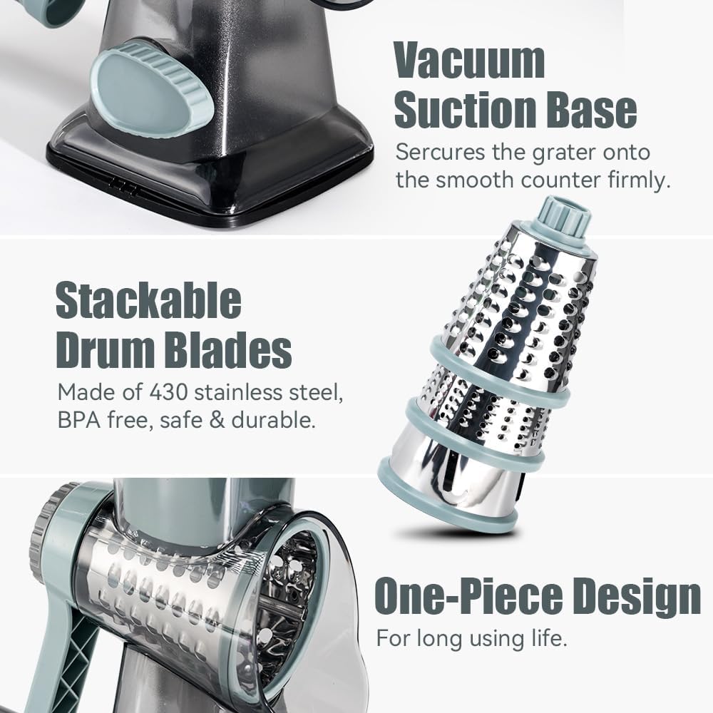 KEOUKE Rotary Cheese Grater with Handle Vegetable Cheese Shredder Slicer Grater with Onion Chopper Food Chopper- Hand Crank Food Processor