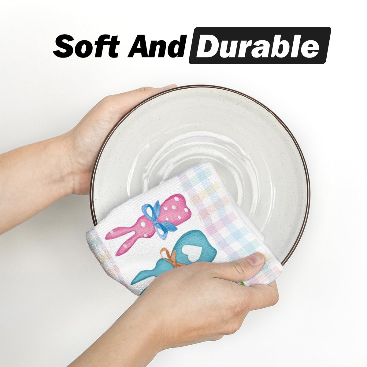 Artoid Mode Stripe Rabbit Bunny Eggs Easter Kitchen Towels Dish Towels, 18x26 Inch Spring Decoration Hand Towels Set of 2