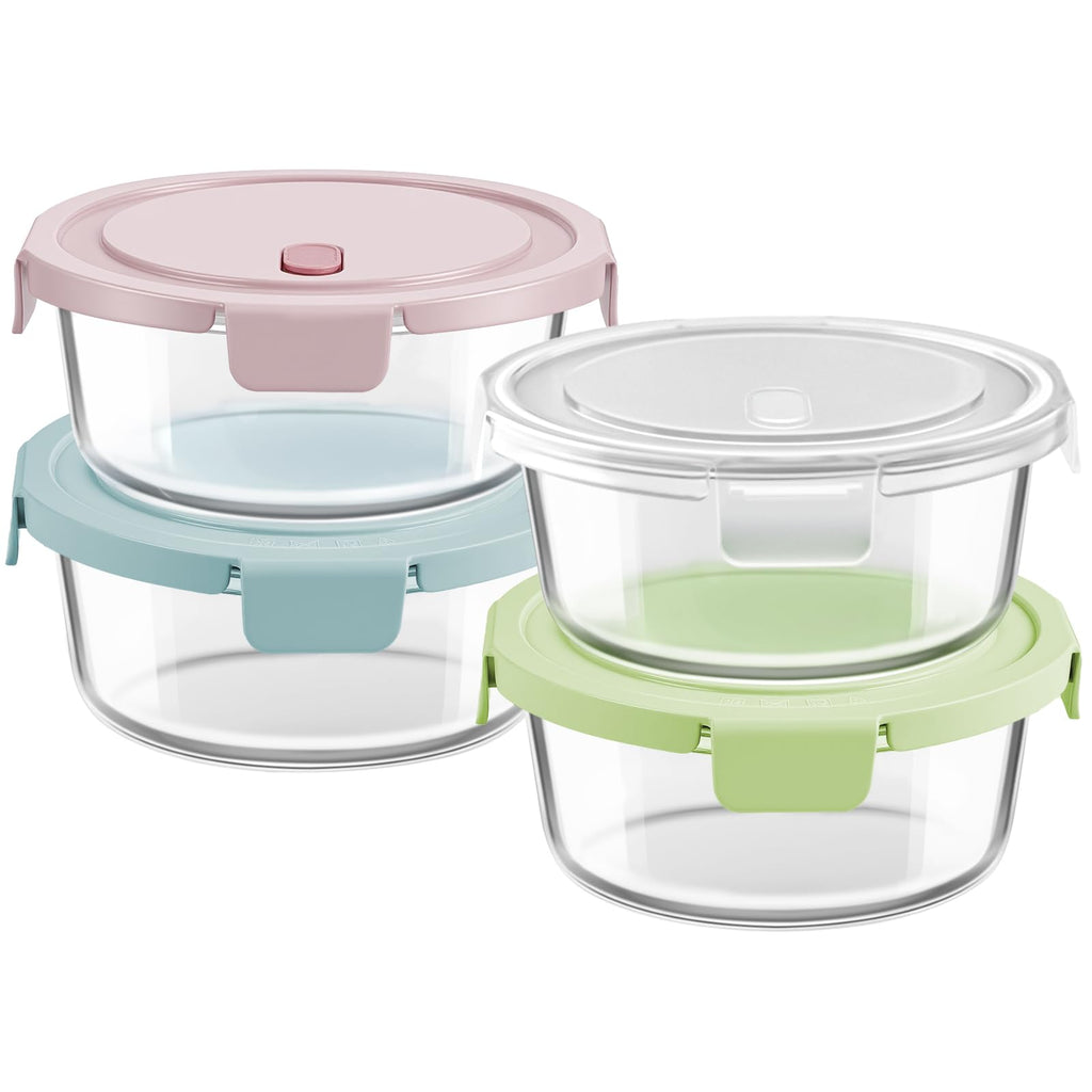 16oz Glass Meal Prep Containers, Airtight 2 Cup Glass Storage Containers with Lids, Heat-Resistant BPA-Free Borosilicate Glass Soup Container for Leftover, Microwave, Dishwasher&Freezer Safe (4 Packs)