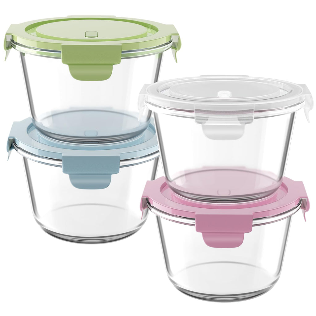 16oz Glass Meal Prep Containers, Airtight 2 Cup Glass Storage Containers with Lids, Heat-Resistant BPA-Free Borosilicate Glass Soup Container for Leftover, Microwave, Dishwasher&Freezer Safe (4 Packs)