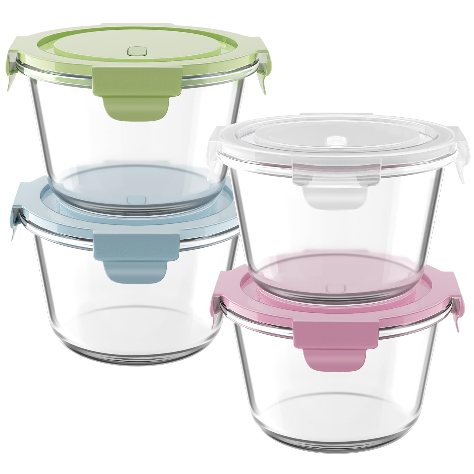 16oz Glass Meal Prep Containers, Airtight 2 Cup Glass Storage Containers with Lids, Heat-Resistant BPA-Free Borosilicate Glass Soup Container for Leftover, Microwave, Dishwasher&Freezer Safe (4 Packs)