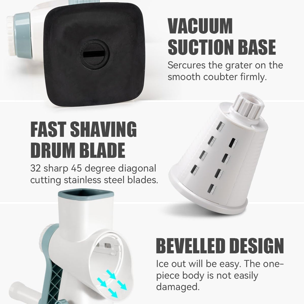 KEOUKE Rotary Ice Shaver Manual White - Stainless Steel Blade, Quick Labor-Saving Handle, Safe Stable Suction Base, Home Using Snow Cone Machine for All Ice Cubes