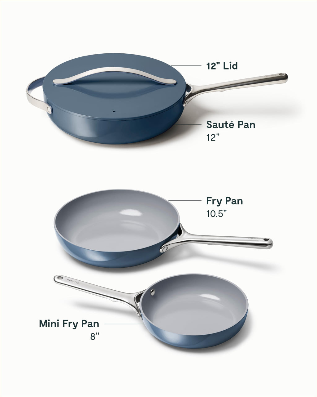Caraway 4-Piece Fry Pan Set - Non-Stick Frying Pans (10.5” & 8”) & Non-Stick Sauté Pan - Non Toxic, PTFE & PFOA Free - Oven Safe & Compatible with All Stovetops (Gas, Electric & Induction) - Cream
