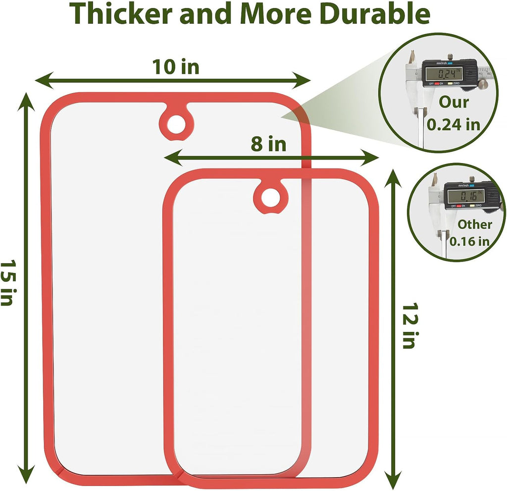 Cutting Board, Freshmage Glass Cutting Boards for Kitchen, 2Pcs Chopping Board Set with Non-Slip Edges & Hanging Hole, Dishwasher- Safe Clear Cutting Board for Countertop, Meal Prep & Serving