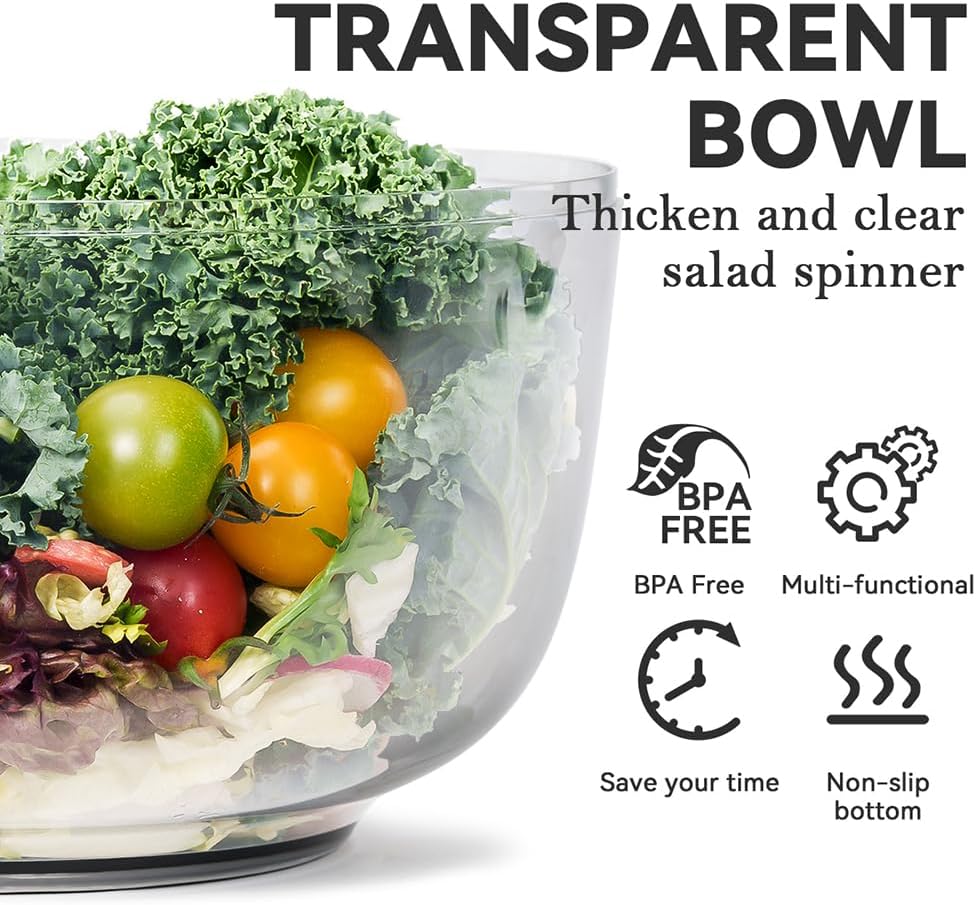 KEOUKE Salad Spinner and Vegetable Chopper Set with 3 Blades, 4.2Qt Large Bowl for Effortless Lettuce Drying, Onion Dicing, and Potato Cutting