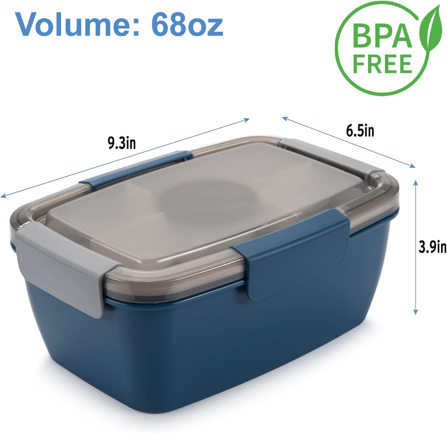 Freshmage Large Salad Container for Lunch, 2 Packs 68oz Salad Bowls with 5 Compartments, Salad Dressings Container for Salad Toppings, Snacks, Men, Women (Pink+Blue)