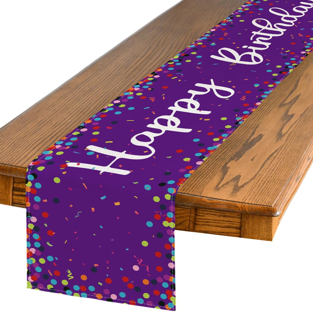 Artoid Mode Polka Dot Beige Happy Birthday Table Runner, Seasonal Kitchen Dining Table Decoration for Home Party Decor 13x72 Inch