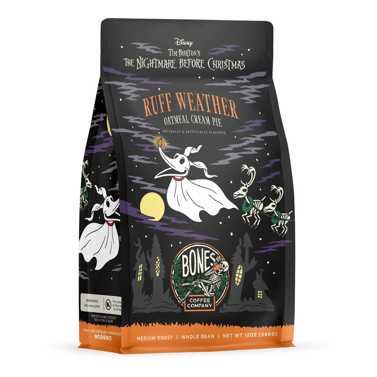 Bones Coffee Company Fallout Rocky Route 66, Rocky Road Flavored Coffee, Medium Roast Low Acid Arabica Beans Compatible with Auto drip and French Press Coffee Maker, 12 Oz Ground