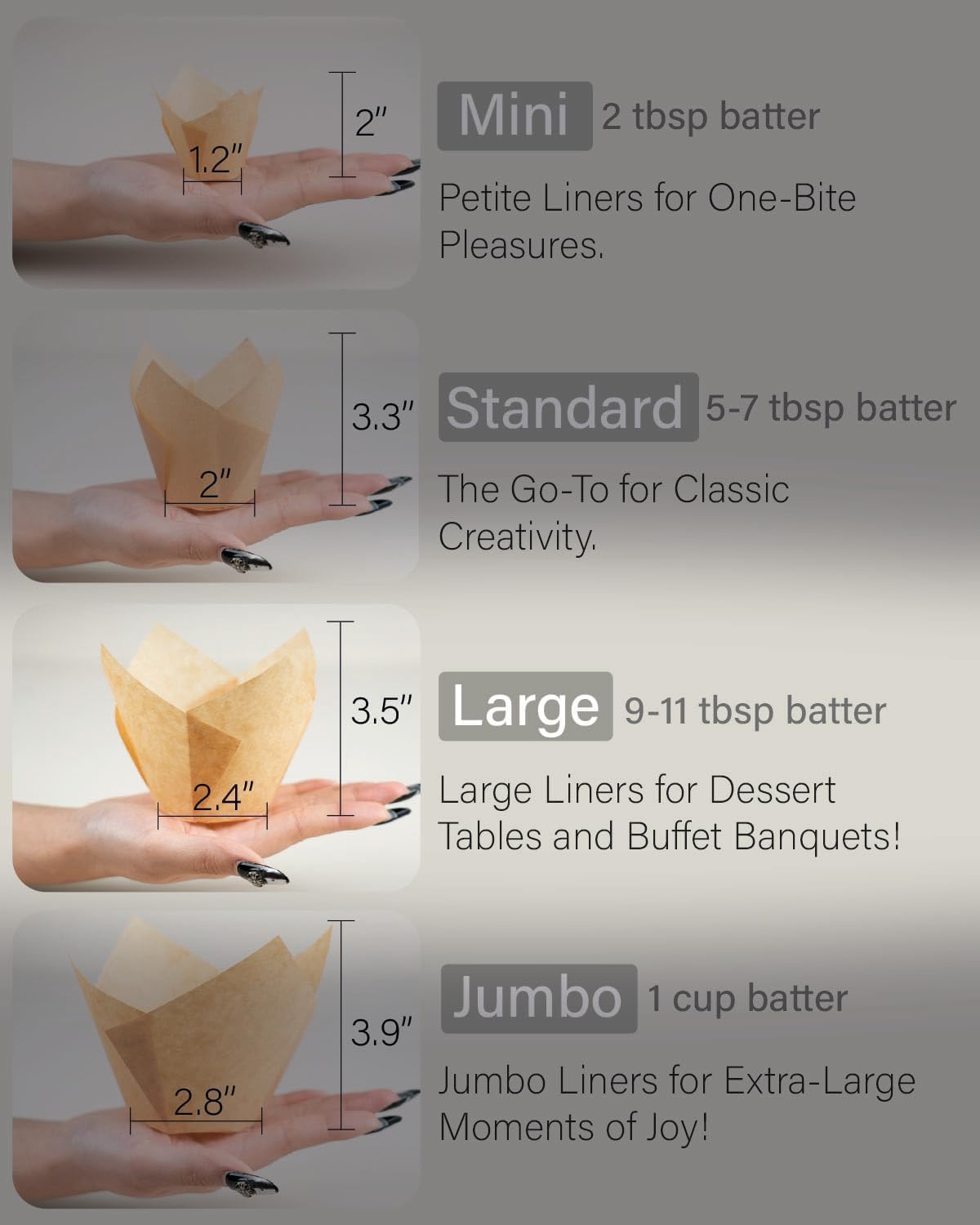 Nordic Paper 200pcs Large Size Natural Tulip Cupcake Liners for Baking, Large Muffin Liners, Cupcake Wrapper for Party Holiday