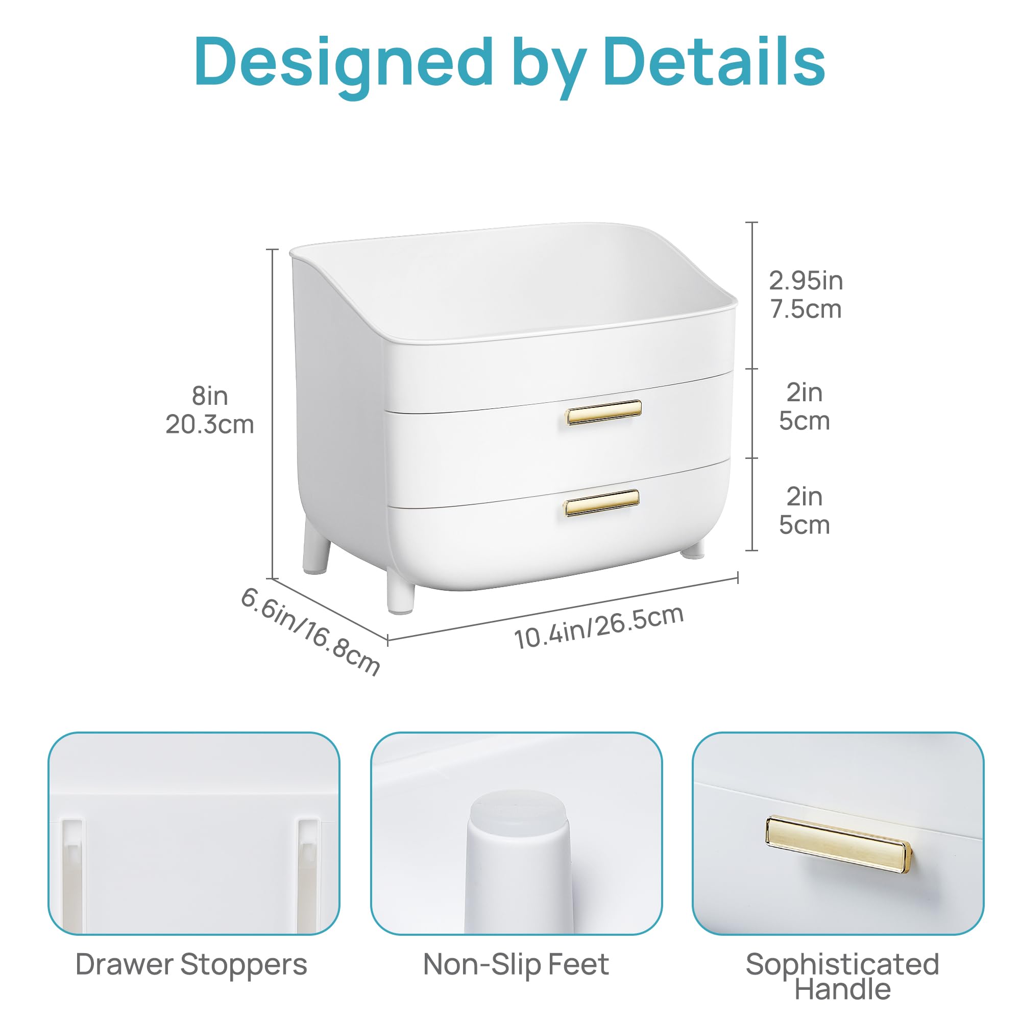 Vtopmart 3-Tier Skincare Makeup Organizer with Drawers for Vanity and Bathroom Countertop, Large Cosmetic Storage Box Case for Dresser, with Non-Slip Base