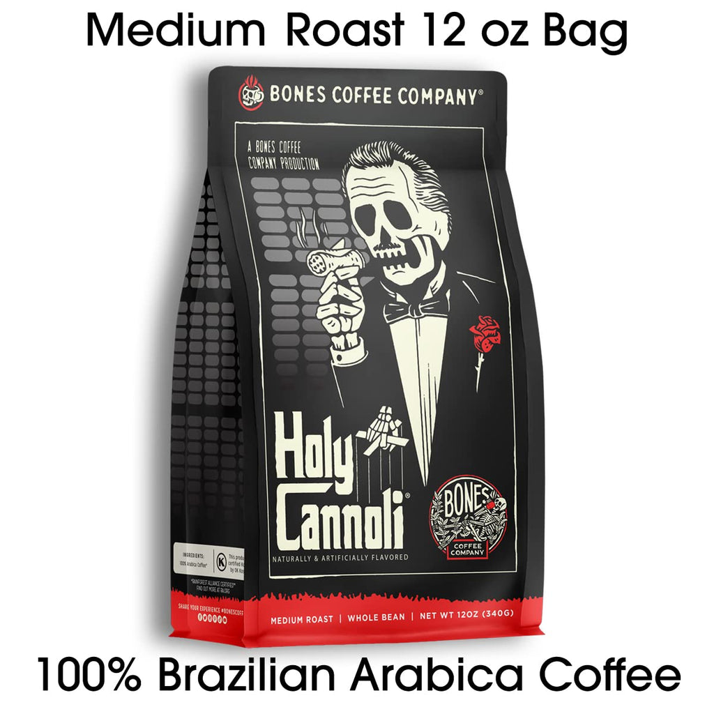 Bones Coffee Company Cinnamon Roll Flavored Coffee, Medium Roast Low Acid Arabica Beans Compatible with Auto drip and French Press Coffee Maker, 12 Oz Ground