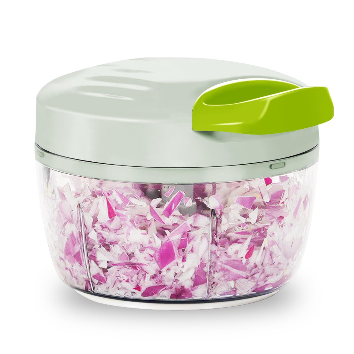 Manual Food Processor & Vegetable Chopper White - 2.3 Cup Mini Hand-Pull Cord Kitchen Chopper for Onion, Garlic, Vegetables with 3 Stainless Steel Blades