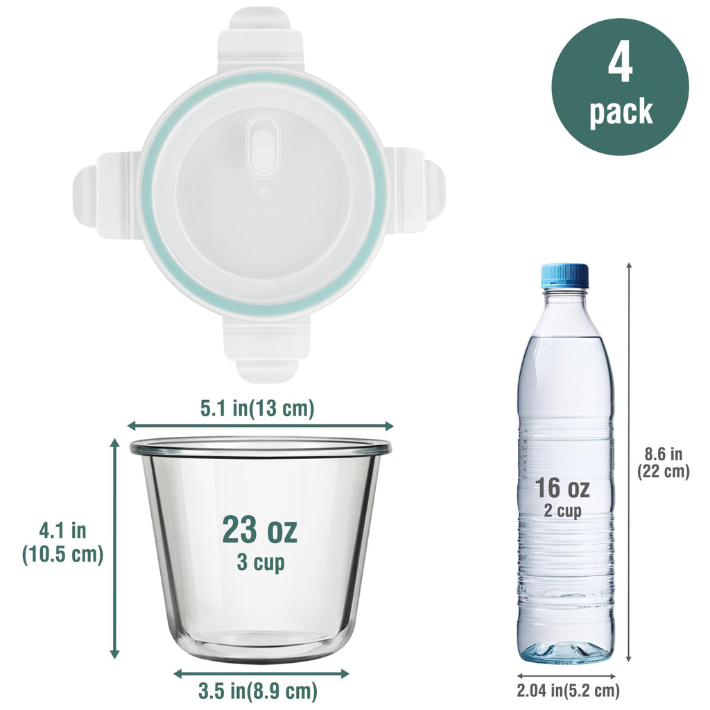 16oz Glass Meal Prep Containers, Airtight 2 Cup Glass Storage Containers with Lids, Heat-Resistant BPA-Free Borosilicate Glass Soup Container for Leftover, Microwave, Dishwasher&Freezer Safe (4 Packs)