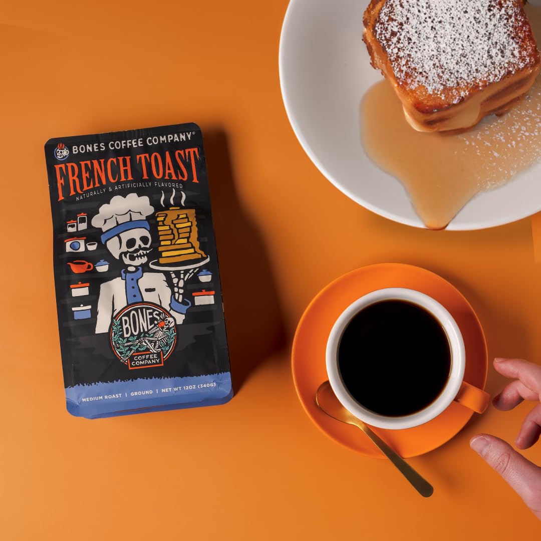 Bones Coffee Company Salty Siren, Sea Salted Caramel Chocolate Flavored Coffee, Medium Roast Low Acid Arabica Beans Compatible with Auto drip and French Press Coffee Maker, 12 Oz Whole Bean