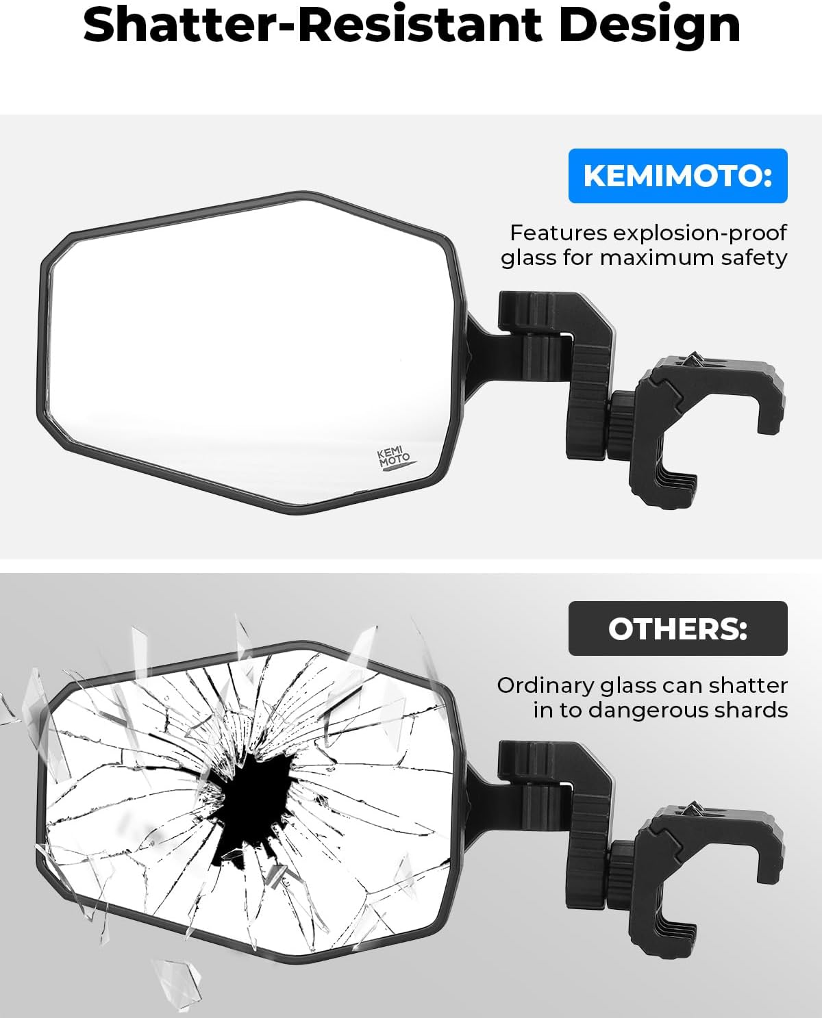 KEMIMOTO UTV Side Mirrors, UTV Rearview Mirrors Compatible with Pro-Fit Polaris Ranger XP 1000 General Can-Am Defender Maverick Trail Uforce Gen 2, 3-axis Rotation Rear View Accessories