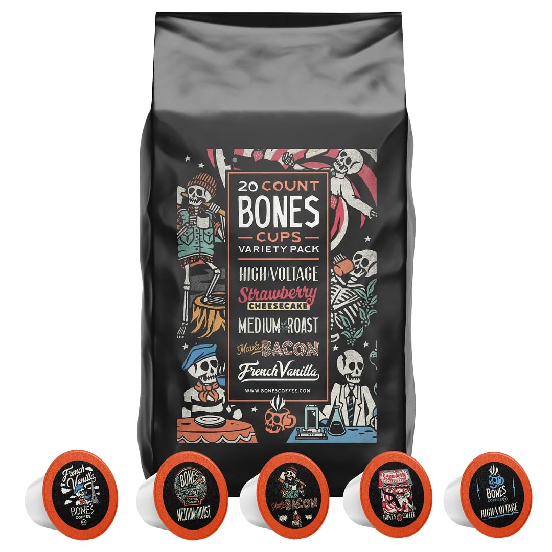 Bones Coffee Company Flavored Coffee Bones Cups Highland Grog Butterscotch Caramel | 12ct Single-Serve Coffee Pods Compatible with Keurig 1.0 & 2.0 Keurig Coffee Maker