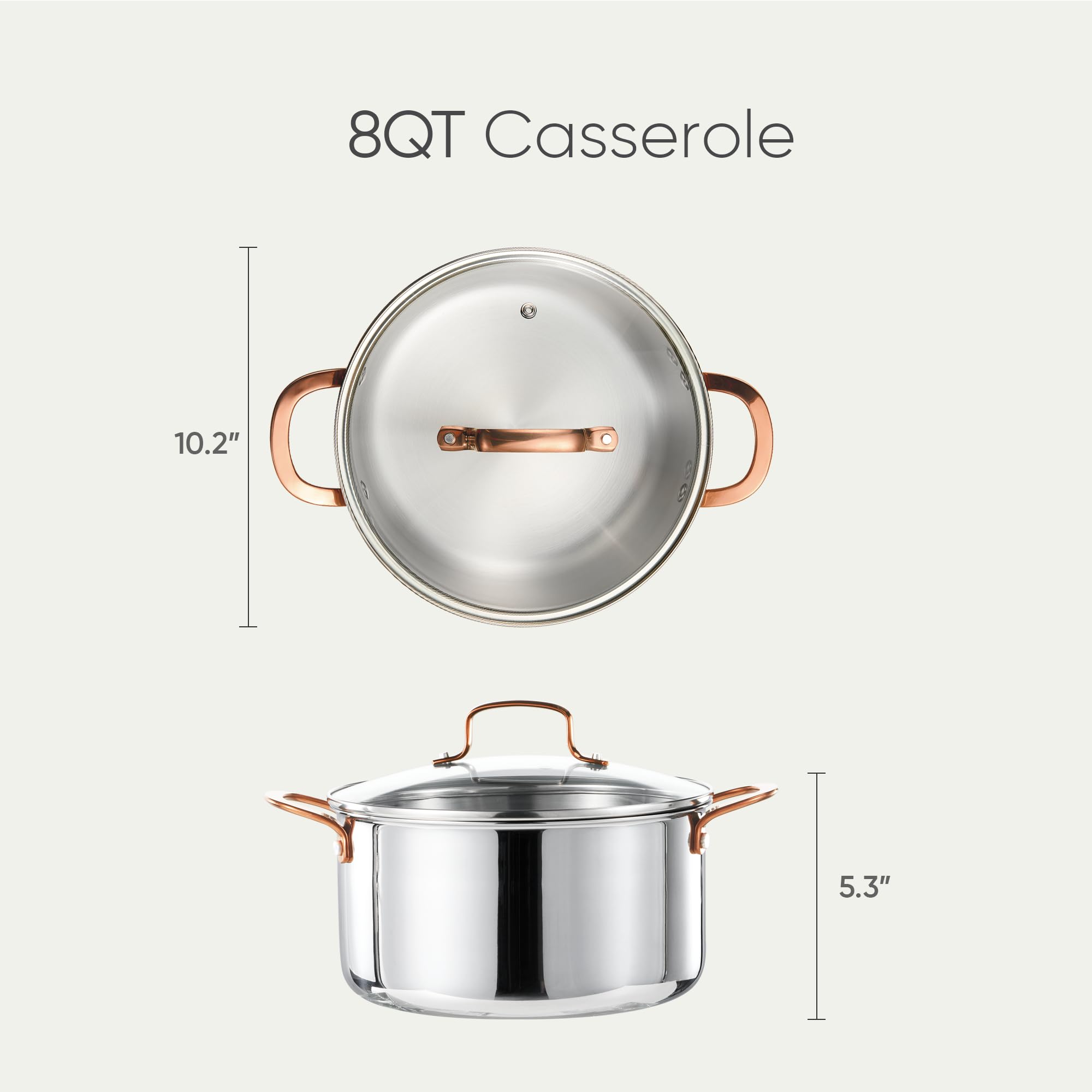 CAROTE 8 Qt Tri-Ply Stainless Steel Stockpot, Non-Toxic Stock Pot with Lid, Soup Pot for Pasta, Even Heating, Oven Safe, Induction, Ceramic and Gas Cooktops Compatible, Sliver