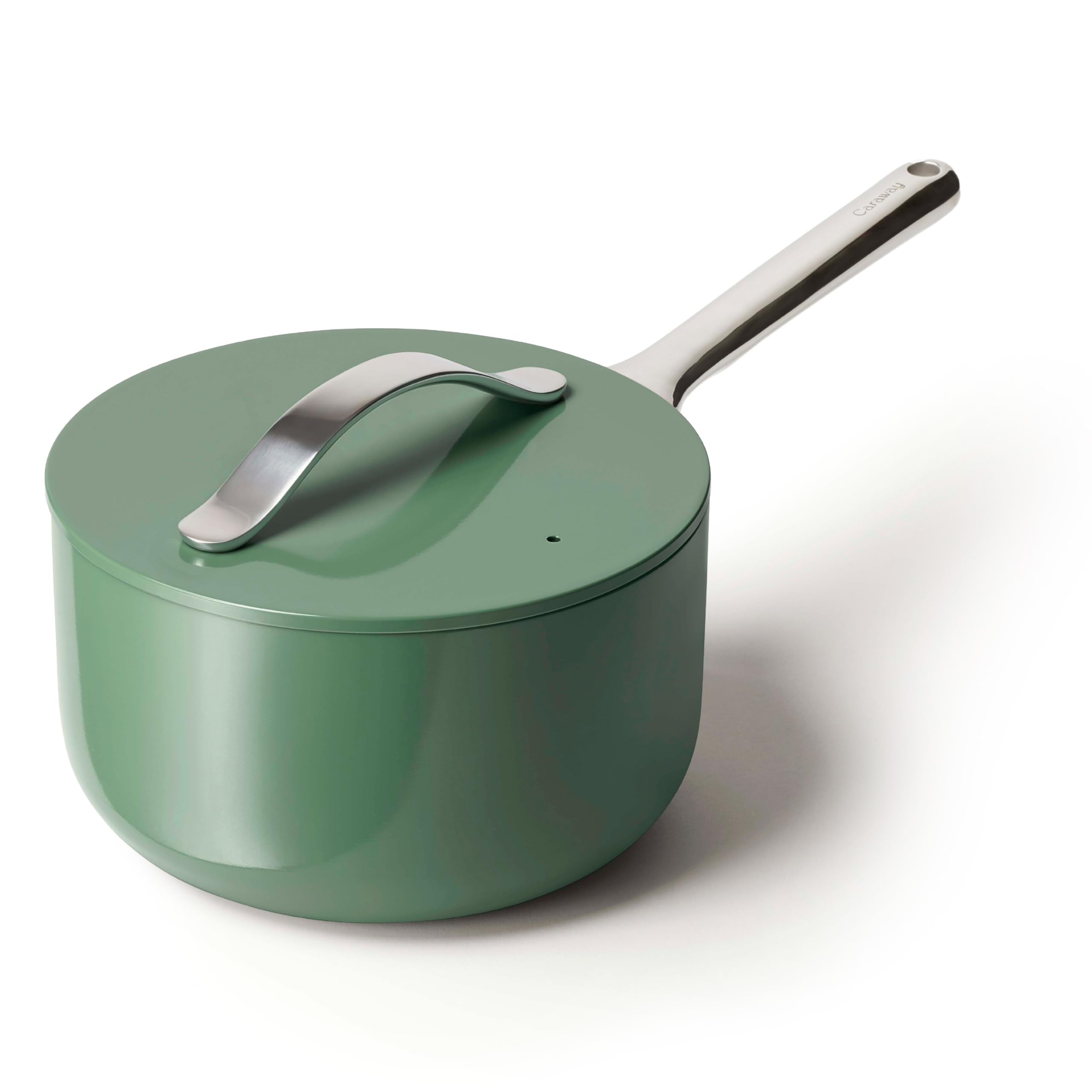 Caraway Nonstick Ceramic Sauce Pan with Lid (3 qt) - Non Toxic, PTFE & PFOA Free - Oven Safe & Compatible with All Stovetops (Gas, Electric & Induction) - Cream