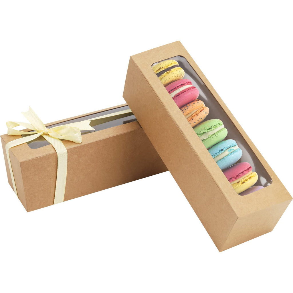 25 Pack Macaron Boxes for 5-7 Macarons Cookie Candy Strawberry Boxes Macaron Container Packaging Boxes with Ribbon for Gift Giving(White)