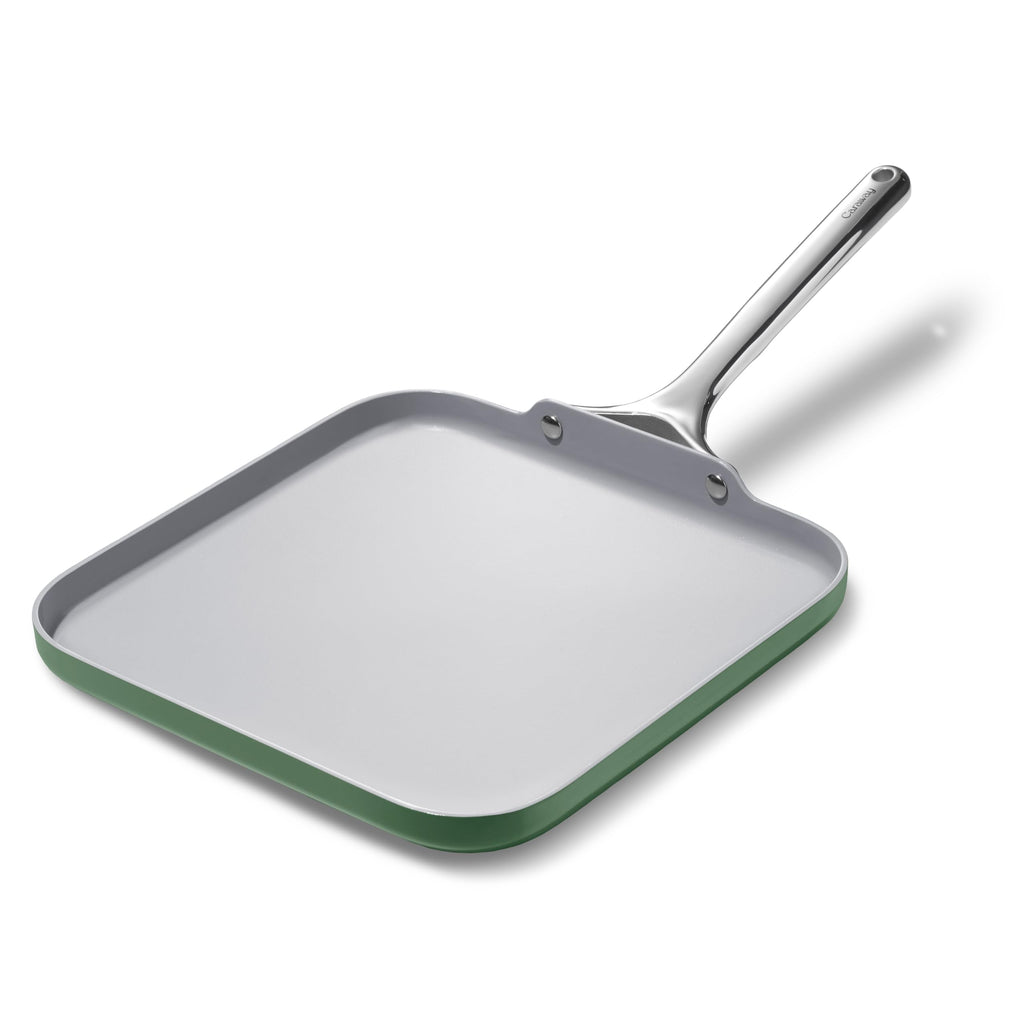 Caraway Square Griddle Pan - 11” Square Pan - Non-Stick Ceramic Coated - Non Toxic, PTFE & PFOA Free - Oven Safe & Compatible with All Stovetops - Gray