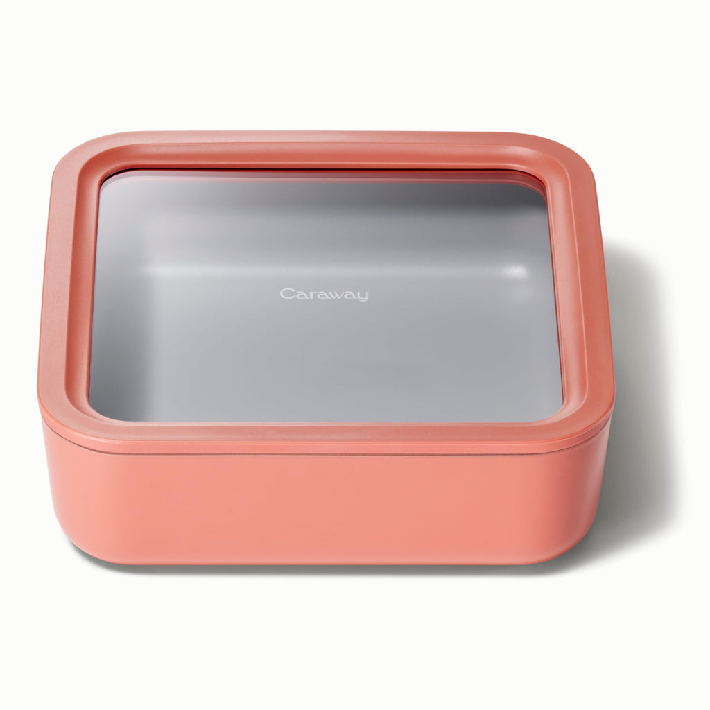 Caraway Glass Food Storage - 6.6 Cup Glass Container - Ceramic Coated Food Container - Non Stick Lunch Box Container with Lids - Dishwasher, Oven, & Microwave Safe - Cream