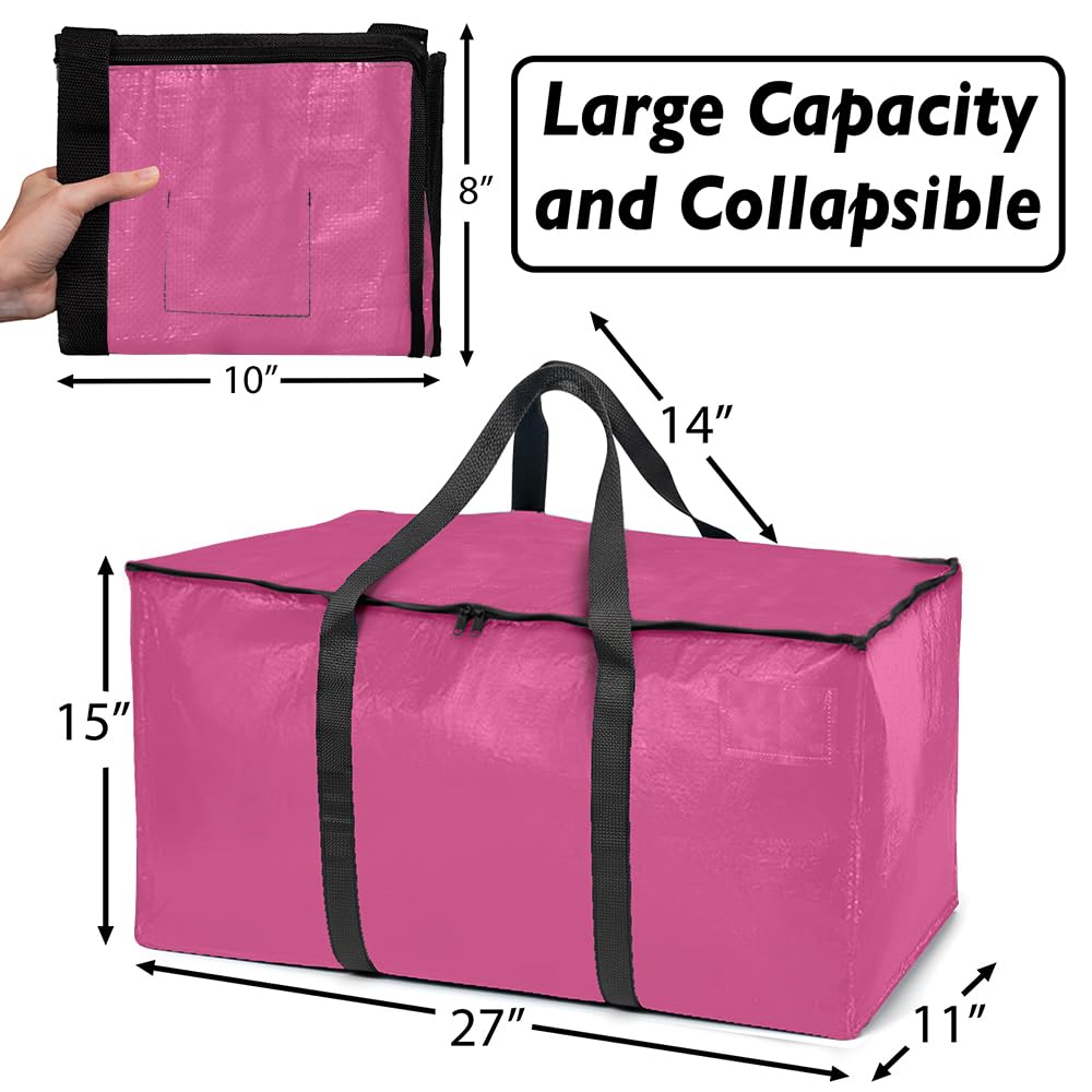 ClearSpace Heavy Duty Moving Bags or Storage Bags – Pink Storage Bins with Lids, Large Moving Boxes with Backpack Straps & Zippers,– Packing Box & Moving Supplies for College Dorm, 4 Pack